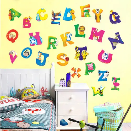Горячая A-Z буквы алфавита Животные настенной Стикеры для детской комнаты
