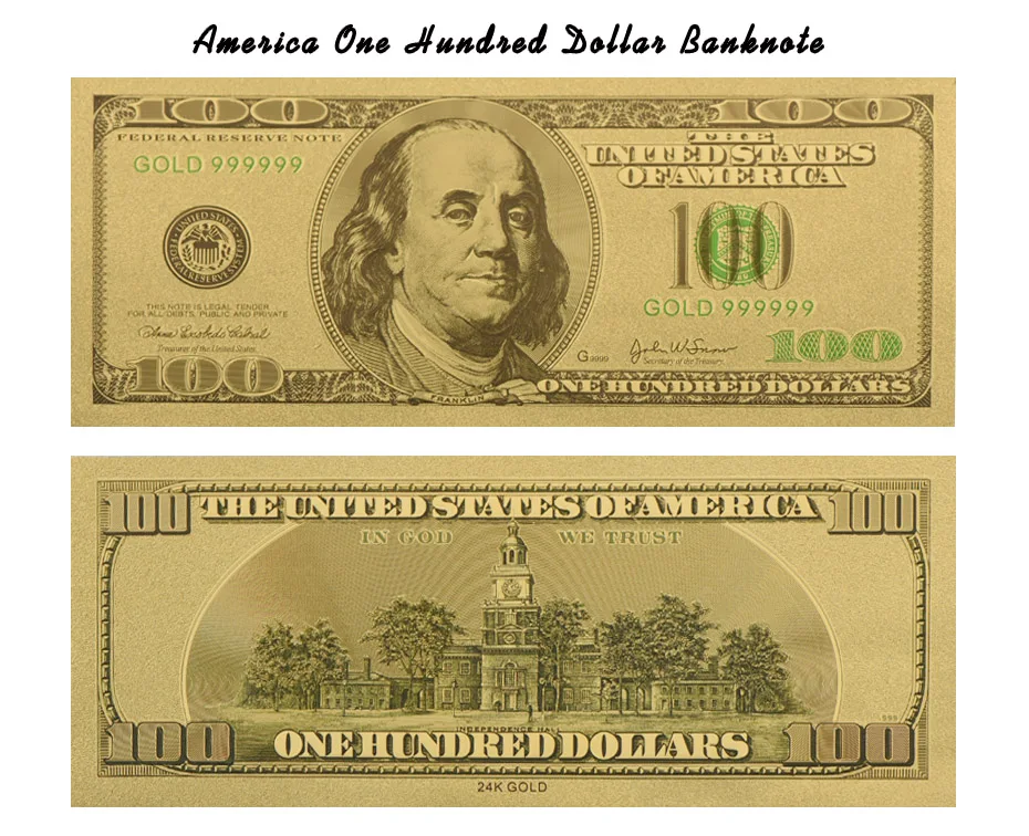 Золотая банкнота WR для украшения дома из фольги 100 долларов США|banknote|banknotes
