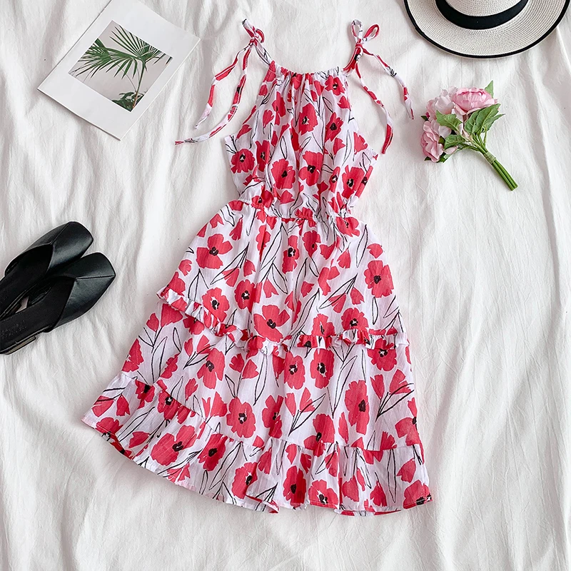 2019 новые модные женские Платья с цветочным принтом без бретелек рукавов|Женские