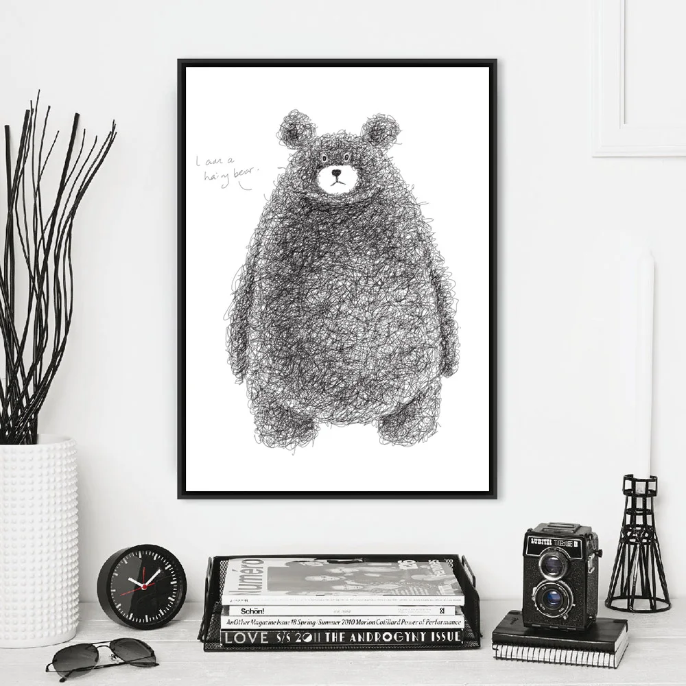 Современный минималистичный черный фон с изображением медведя рисунок на стене