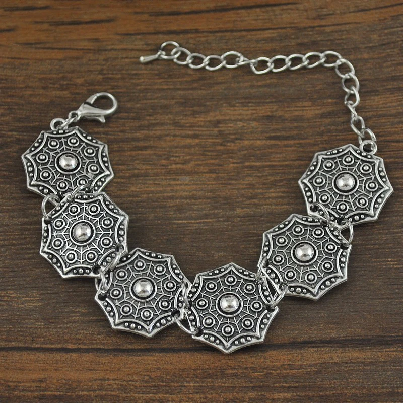 Чешские серебряные Анталия браслет с орнаментом заявление Бохо Коачелла