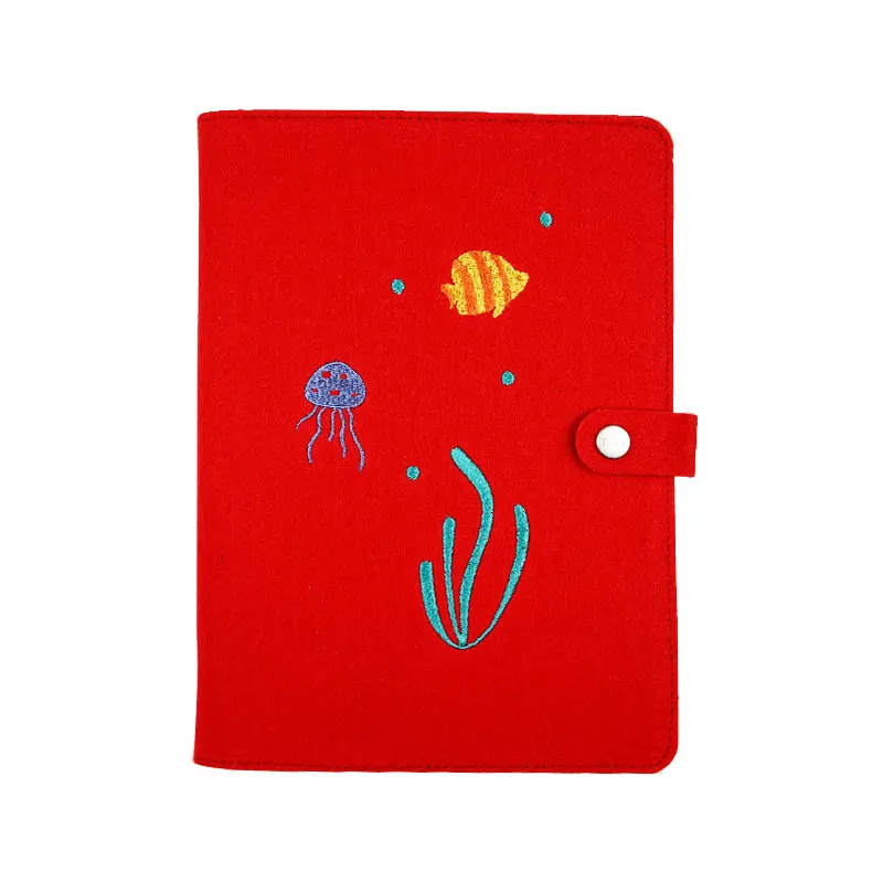 Ocean red Шерстяной фетровый блокнот А5 А6 с вышивкой в виде листьев, стильный ежедневник, бизнес-блокнот, канцелярские товары, офисные принадлежности - Цвет: Ocean red