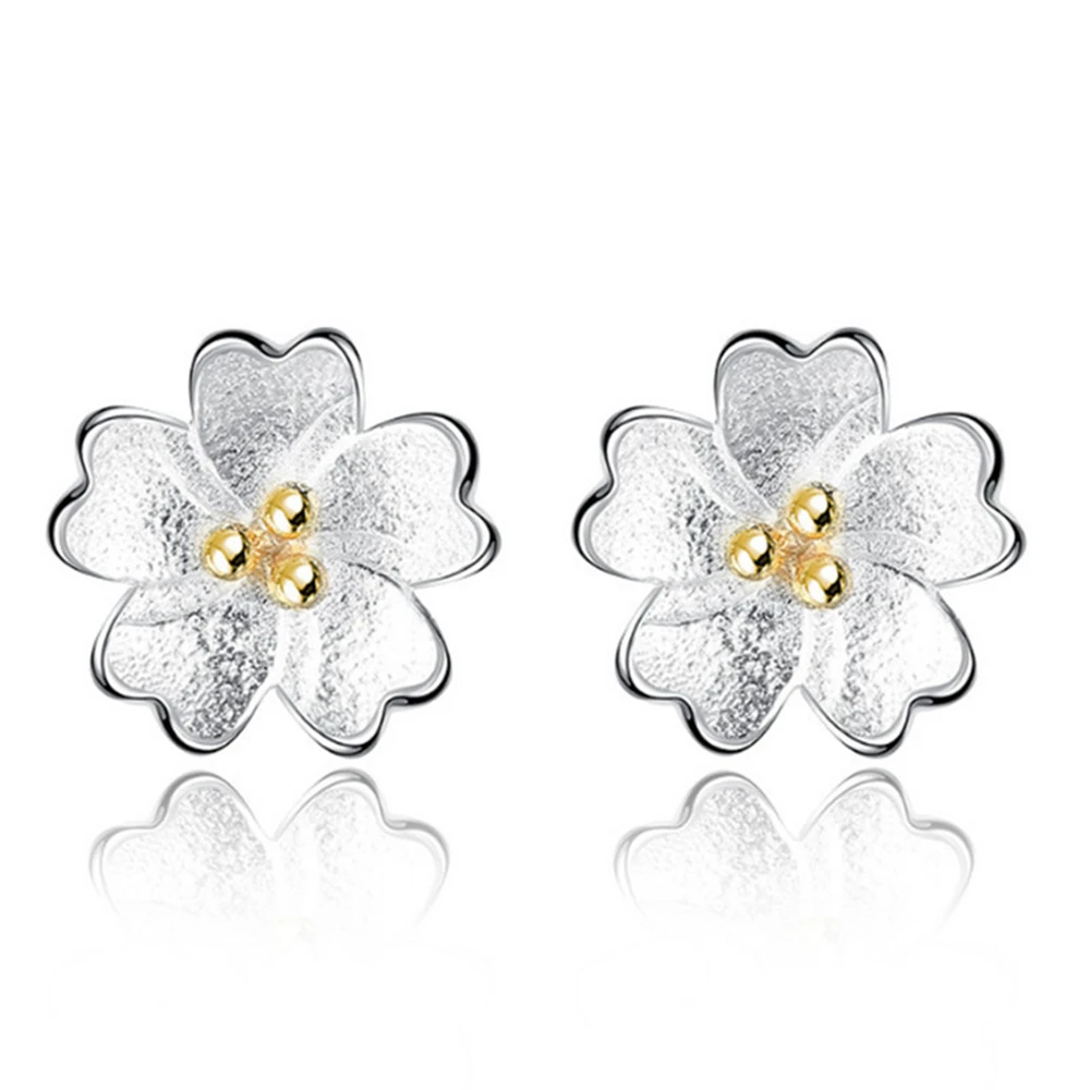 

Fashion classic retro small daisy golden bud earrings temperament sweet female models cherry silver color earrings jewelry