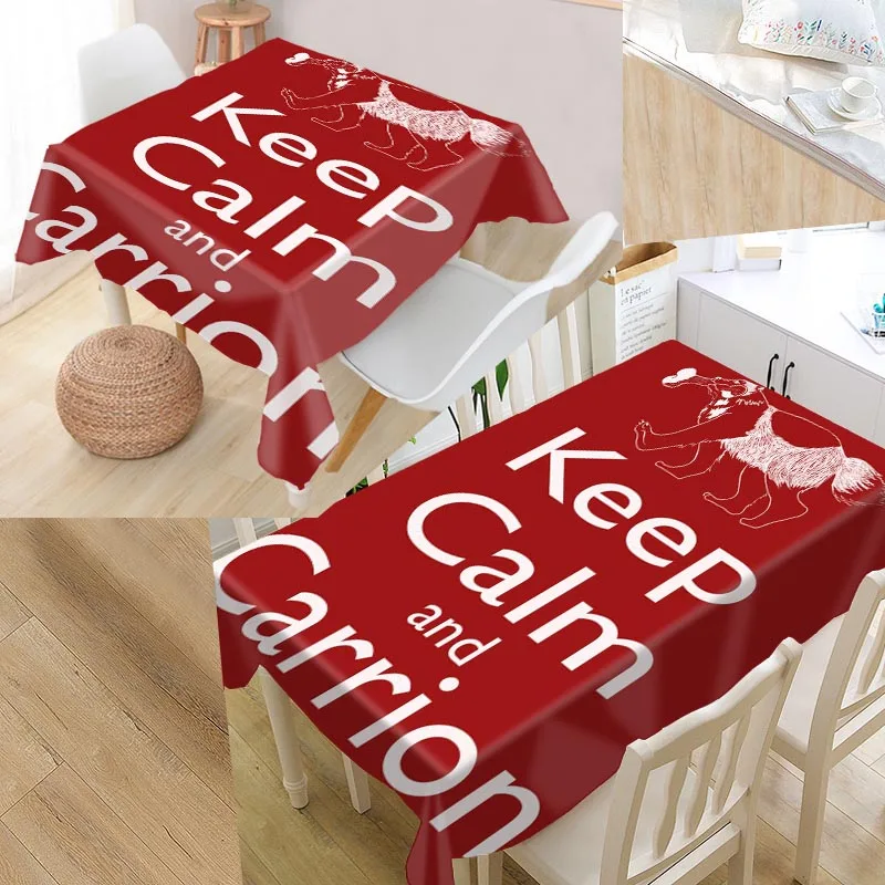 Скатерть под заказ для стола с надписью Keep Calm And Carry квадратная Водонепроницаемая