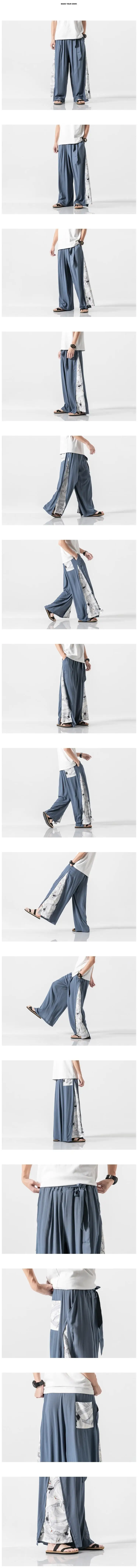 Sinicism Store летние хлопковые брюки в китайском стиле, мужские винтажные свободные штаны в стиле пэчворк, мужские широкие брюки