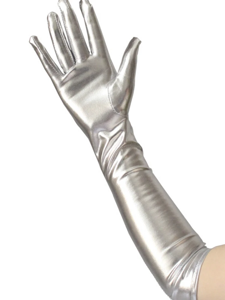 

Women Sexy Elbow Length Long Latex Gloves Wet Look Fake Leather Metallic Gloves Evening Party Performance Mittens