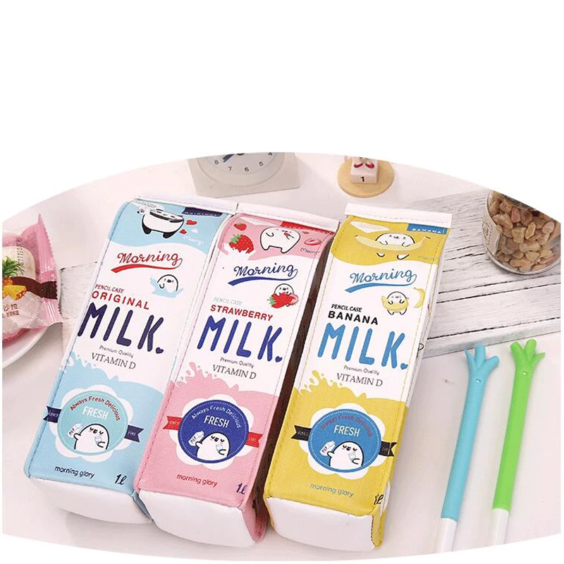 Милый Kawaii Большой молочный флакон новый синий желтый розовый PU кожаный пенал