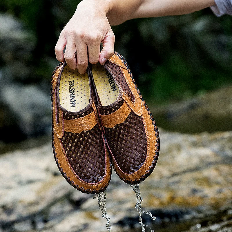 2019 г. новые летние сандалии пляжная мужская кожаная обувь Прогулочные тапочки