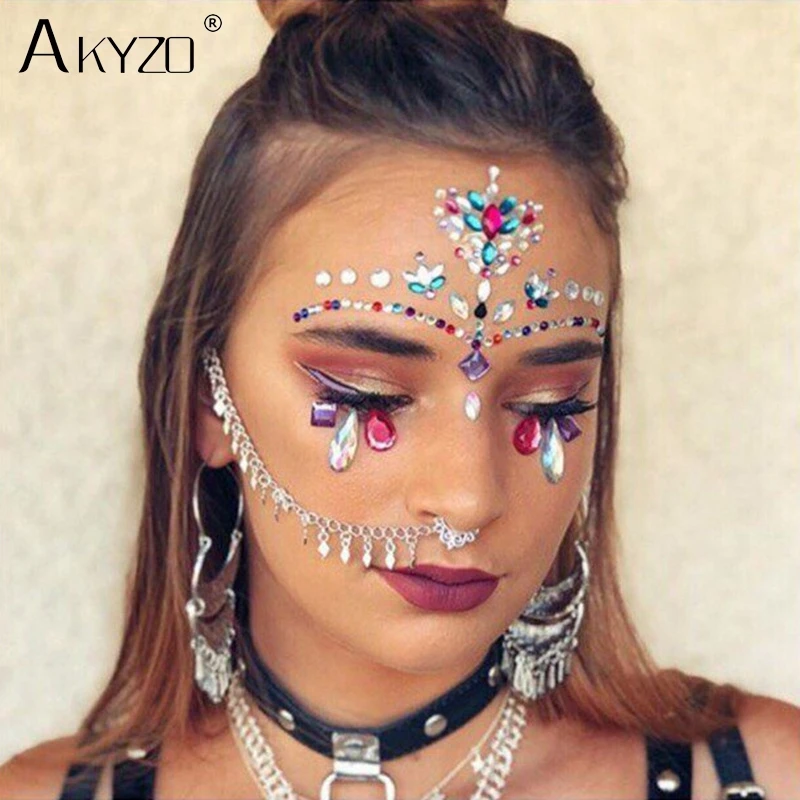 AKYZO Новинка 2018 временная адгезия ювелирные украшения для тела вечерние Цветные