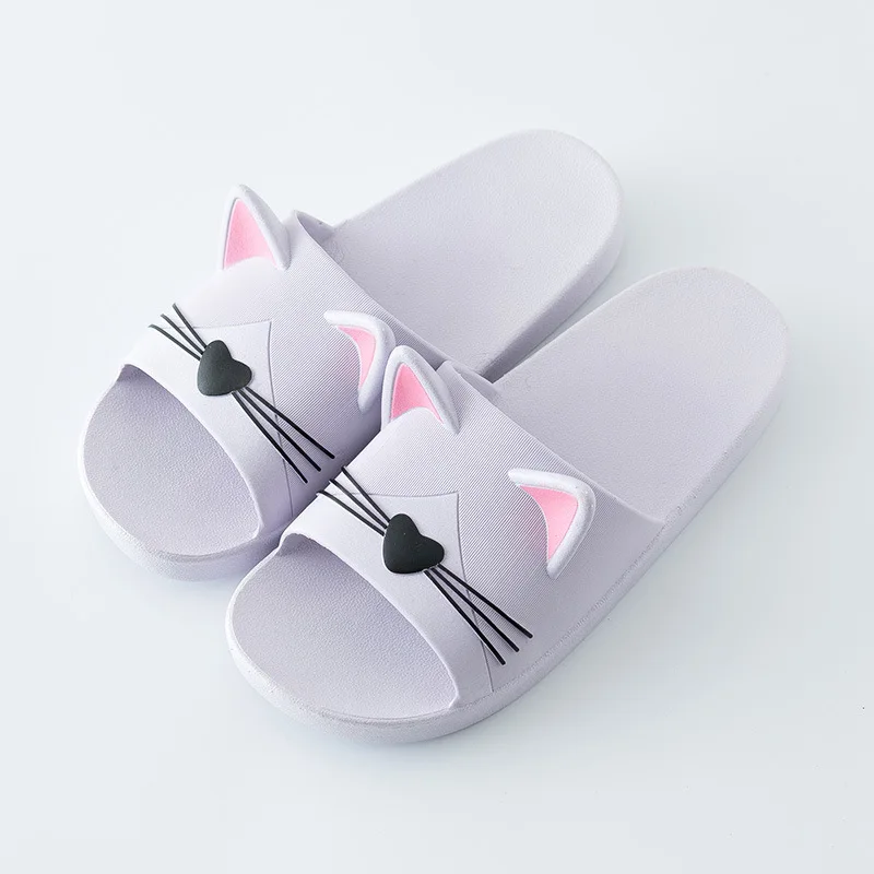 light purple women Г., летние женские тапочки женские домашние тапочки с милым мультяшным котом для ванной парные дизайнерские Вьетнамки, мягкая обувь - Цвет: light purple women