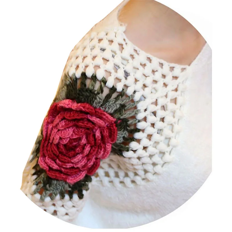 Sweaters 2019 Women Fashion European American Temperament Goddess Fan Openwork Crochet Fluffy Colored Roses Irregular Pullovers | Женская