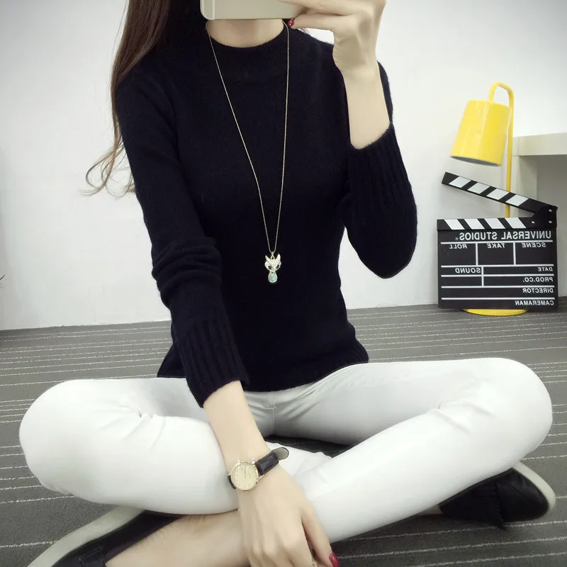 2020 Hot seller Autumn Winter Women's Turtleneck Pullover Sweaters Korean Slim Solid Warm Lady Long sleeve Knit shirt | Женская