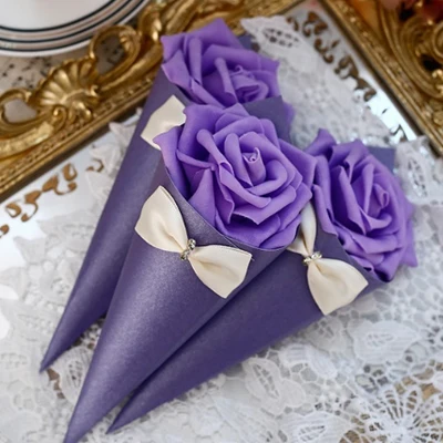 purple Декор розы романтический мороженое Свадебная коробочка для сладостей Декор картонный свадебные сувениры и подарки коробка с цветком и бантом 25 шт - Цвет: purple