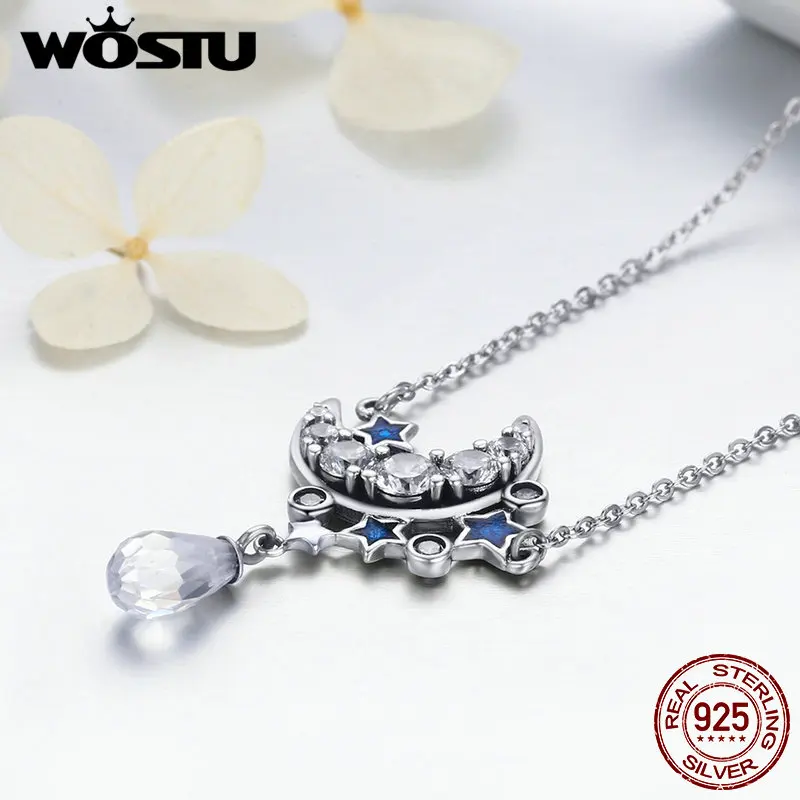 WOSTU,, подлинные 925 пробы серебряные подвески с Луной и звездами для женщин и девушек, хорошее ювелирное изделие, подарок CQN110