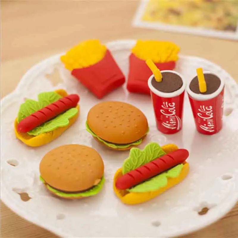 1 шт. милый кавайный торт гамбургер еда напиток Кола резиновый ластик набор