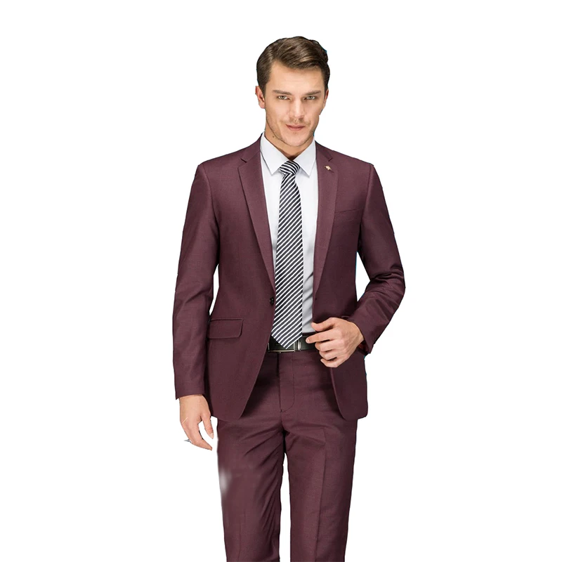

New Two Pieces Fashion Burgundy Men Suit For Wedding Slim Fit Business Party Men Suits Custom Made (jacket+pants)