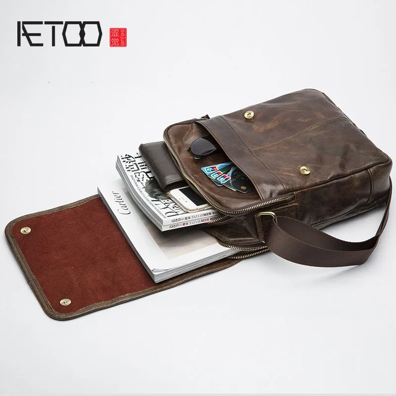 

AETOO 2017 new shoulder bag retro leisure men first layer leather flip Messenger bag leather male bag