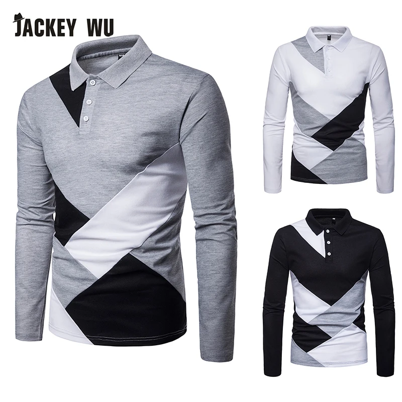 JACKEYWU мужская рубашка поло 2019 модная контрастный цвет длинный рукав хлопок