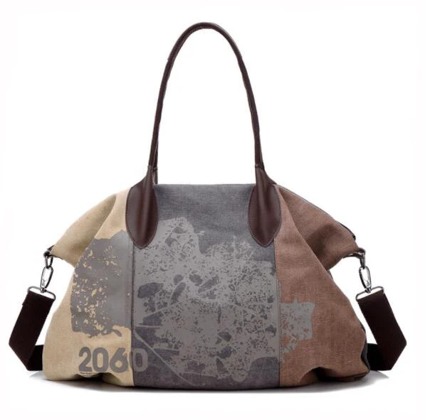 Brown stitching Брендовые женские холщовые сумки с большим карманом, повседневная сумка-тоут, женская сумка на плечо, женские ручные сумки Bolsas Feminina - Цвет: Brown stitching