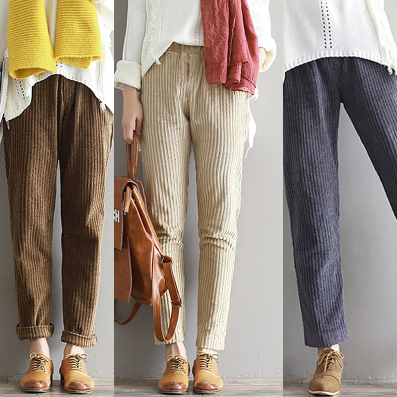 Винтажные женские вельветовые брюки осень-зима 2020 повседневные плотные теплые