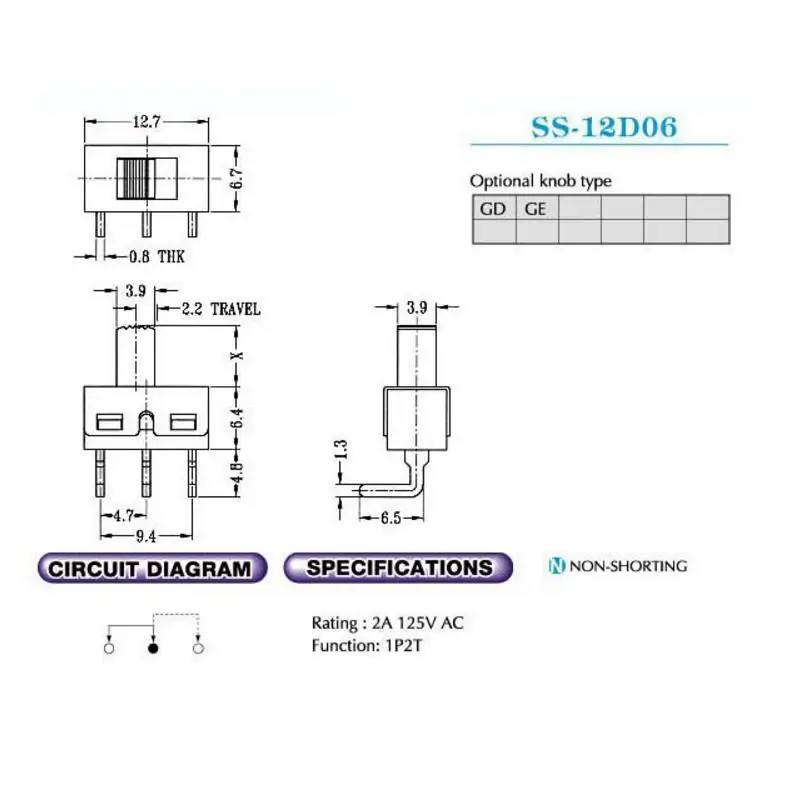 Тумблер SS12D10 SS12D11 50 шт. 3 штифта прямые ножки ручка 1P2T высота 5 мм расстояние 4 7 А 250 В