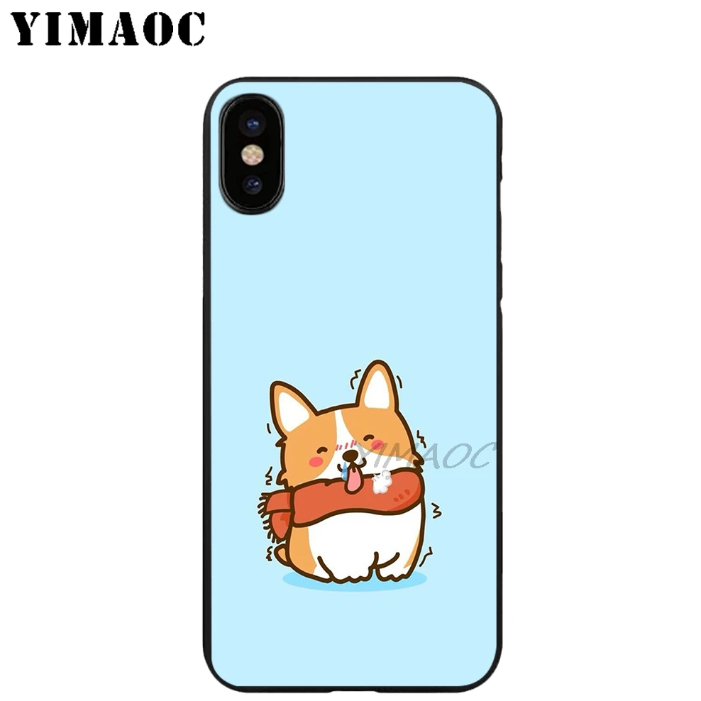 YIMAOC Corgi Dog Puppy Soft TPU Black Silicone Case for iPhone X or 10 8 7 6 6S Plus 5 5S SE Xr Xs Max |