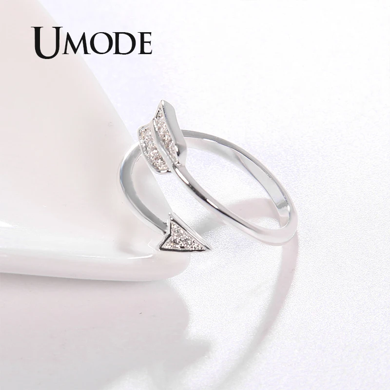 Женское кольцо с прозрачными круглыми манжетами UMODE регулируемое из белого