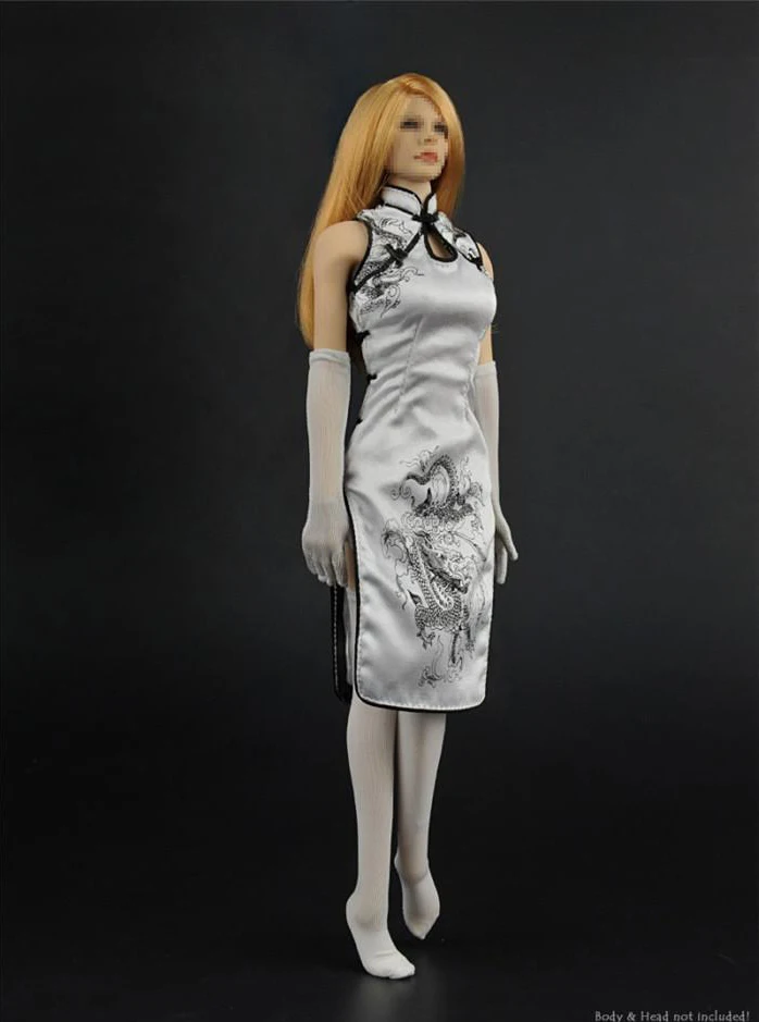 1/6 Scale Female Clothing Accessories Chinese Style Cheongsam Costume White Set for 12'' Female PH Figure Body