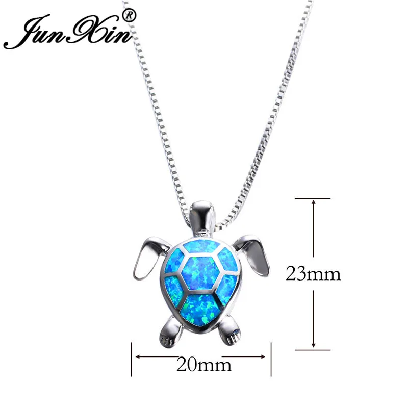 JUNXIN Синий огненный опал Черепаха ожерелье/серьги гвоздики ювелирные наборы животных для женщин Серебряный