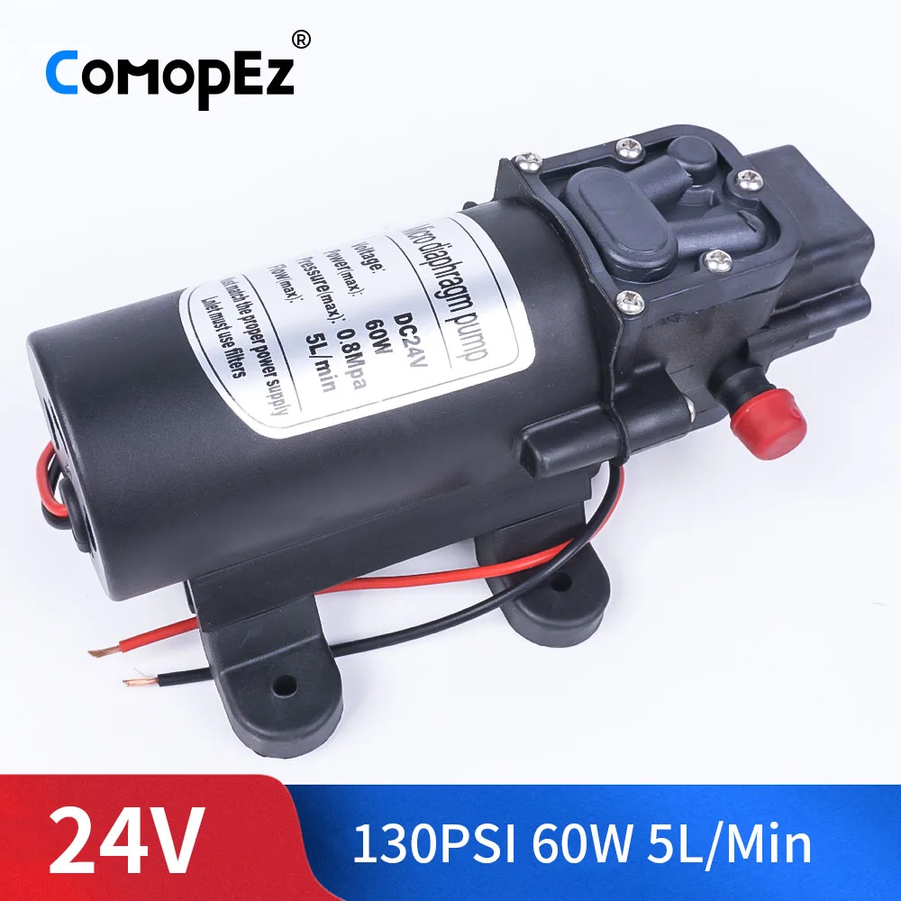 DC 24V 60W 130PSI 5L/мин Электрический мембранный насос Самовсасывающий усилитель для