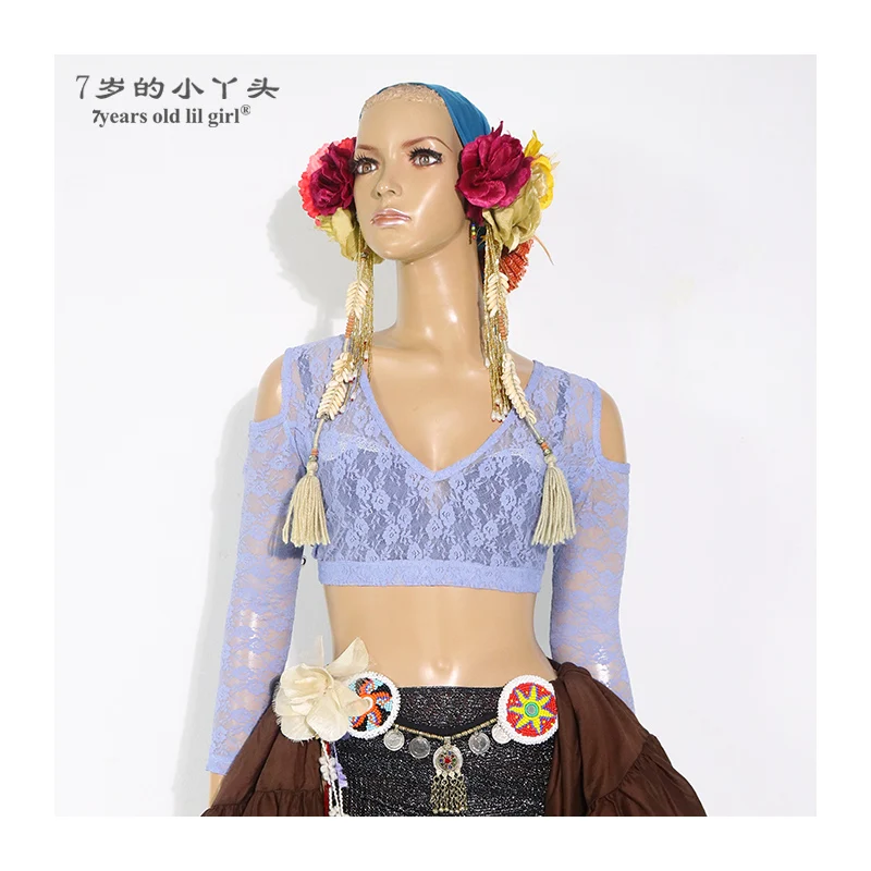 Топ для танца живота Ats Племенной кружево чоли падения с длинным рукавом Для