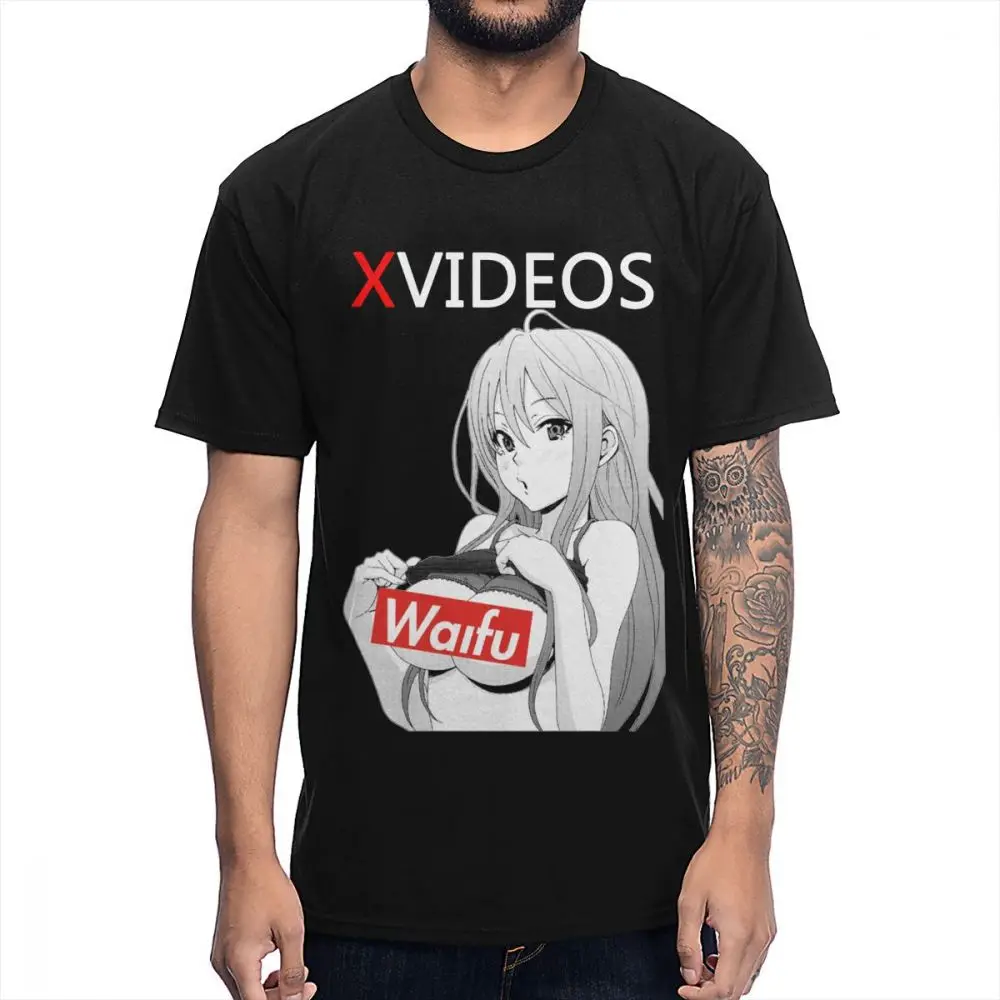 Черный Новое поступление, XVideo, Сексуальная футболка с аниме Ahegao Waifu, хлопок, Круглый ворот, футболка большого размера - Цвет: Черный