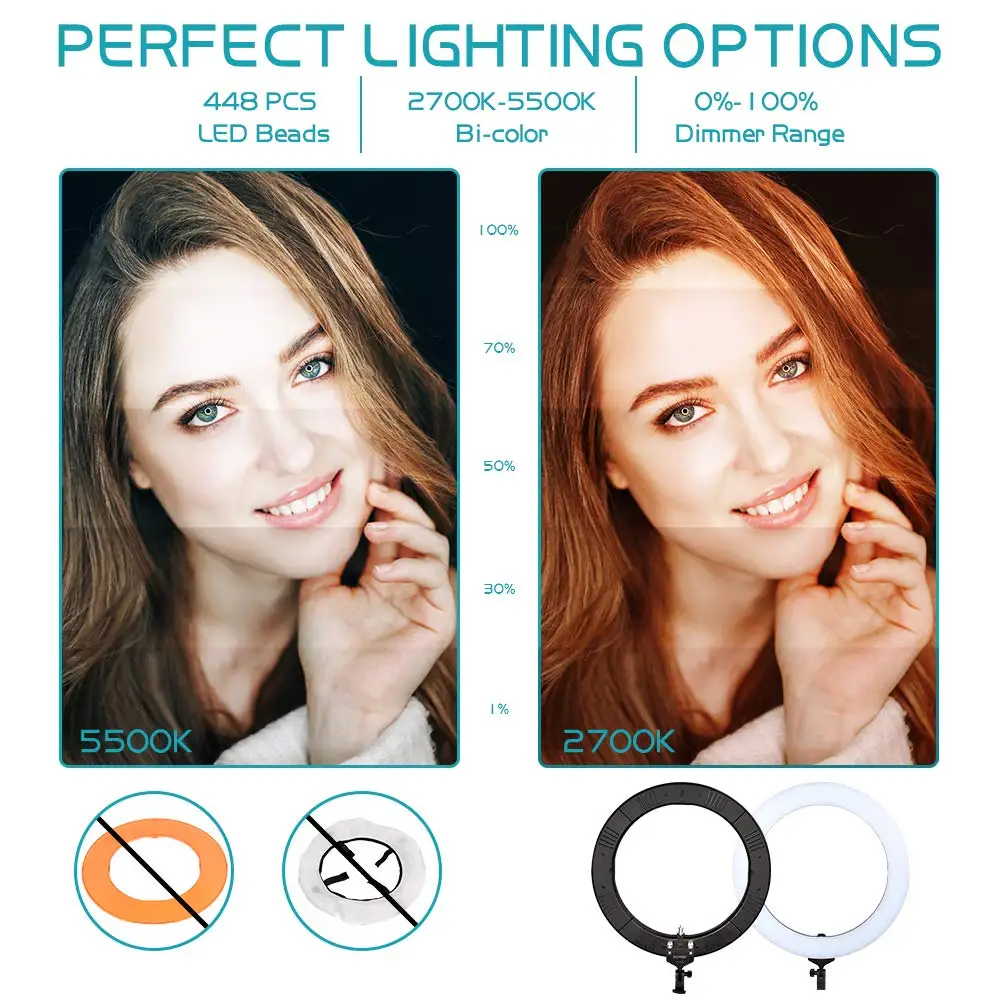 ZoMei 18 inch 448 pcs Dimmable LED Ring Light with Adjustable Lamp Stand and Phone Holder for Selfie Makeup Filming | Электроника