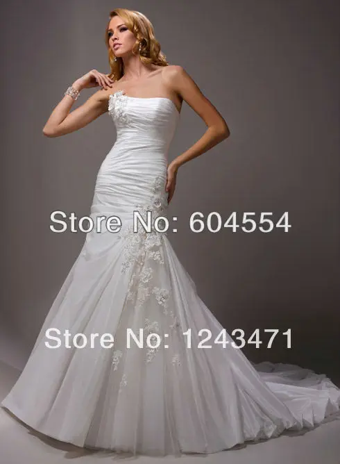 Free Shipping!!! Custom made Ivory Satin Taffeta Tulle Lace Applique Beading Strapless Mermaid Wedding Dress Bridal Gown | Свадьбы и