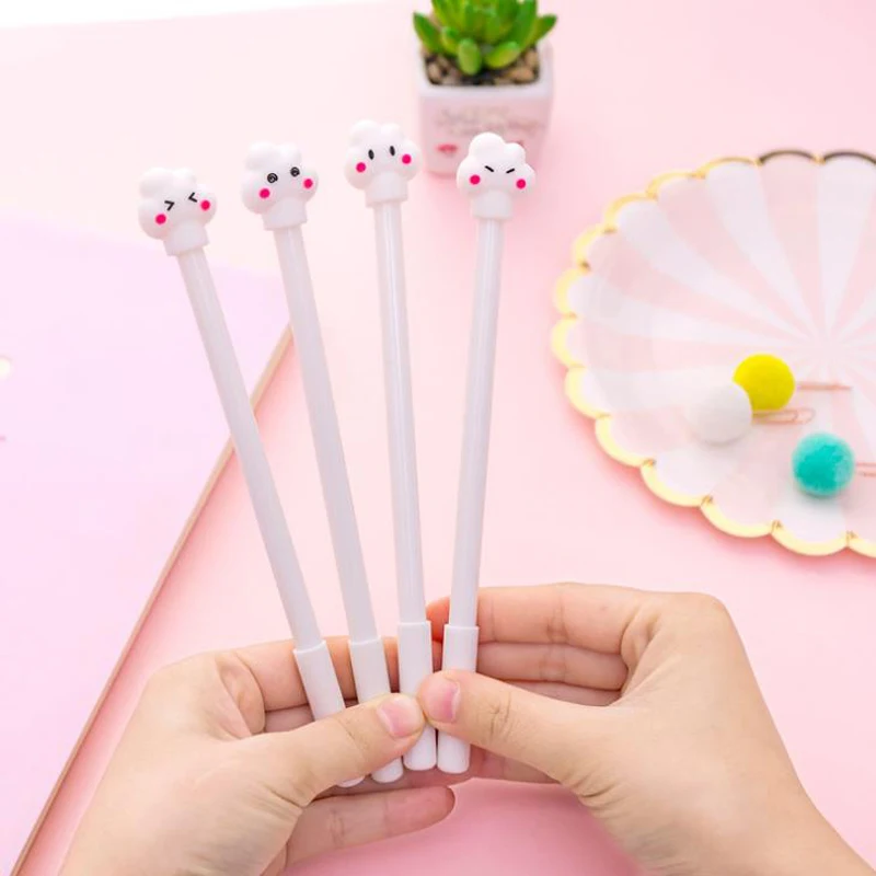 4 шт./компл. Kawaii рисунком в виде улыбающихся рожиц; Белое Облако 0,5 мм гелевые ручки Черный покрынная краской нейтральные ручки милые школьные канцелярские принадлежности