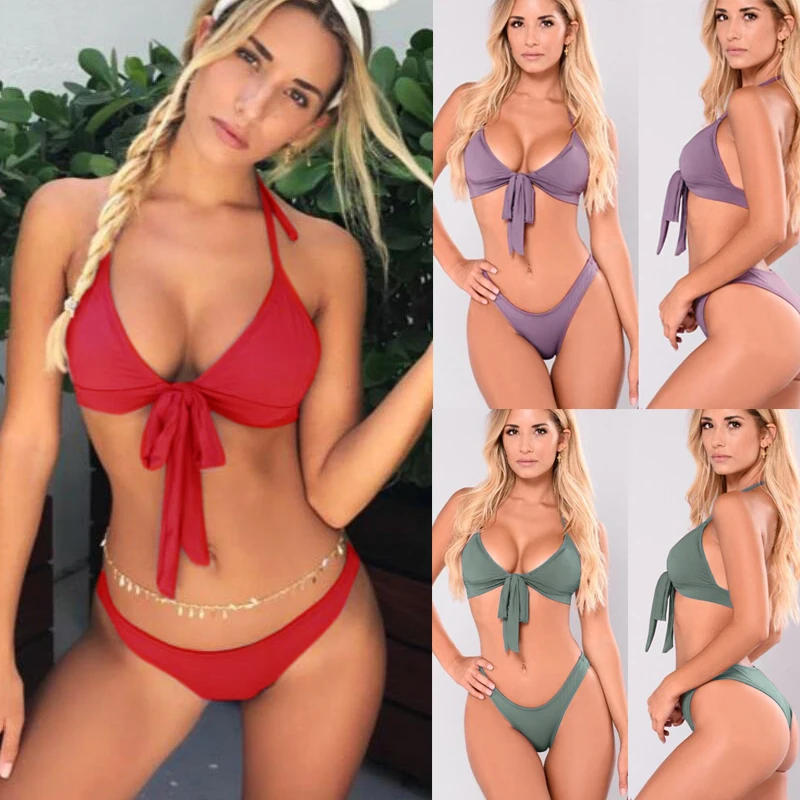 Сексуальное бикини с узлом спереди женский купальник пуш ап прозрачное микро