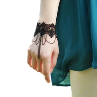 handmade womens black knitted lace flower layered chain tassel drop bracelet alloy metal lolita gothic vintage fashion jewelry