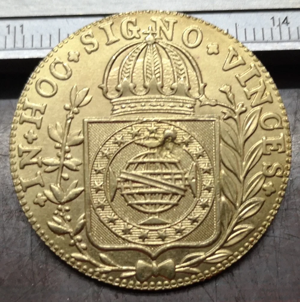 1826 Бразилия 37 1/2 Reis Золотой Vintem-Pedro II медь имитация монеты