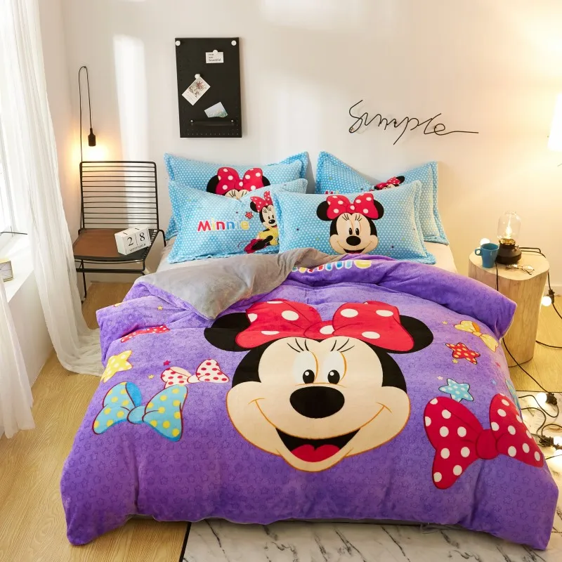 Disney фиолетовый Минни Маус мягкий фланелевый пододеяльник набор королева Твин