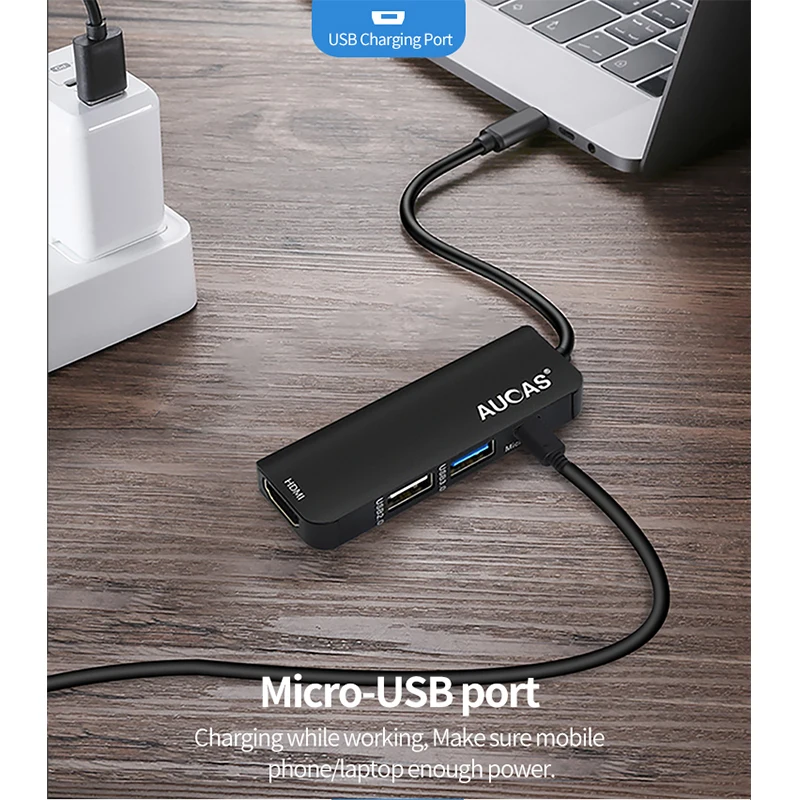 AUCAS 4 в 1 USB 3 0 адаптер типа C к HDMI usb хаб для MacBook Micro док конвертер аксессуары