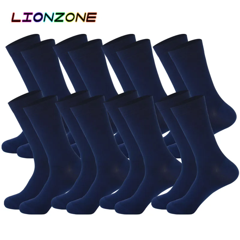 Blue LIONZONE 8 пар/лот чистый цвет бамбуковые носки для мужчин дышащие Теплые без запаха мужские брендовые деловые носки - Цвет: Blue