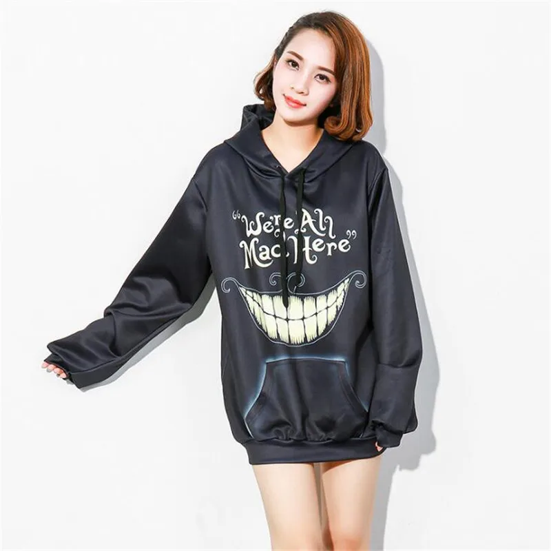 

Hiawatha Harajuku Style Hooded Sweatshirt Women Black Teeth Printed Sweatshirt Loose Plus Size Long Sleeve Sweatshirts WY1063