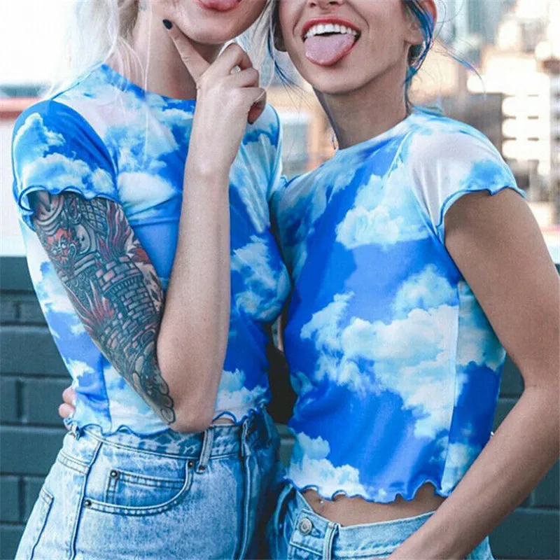 Good Friends/Новинка женские прозрачные сетчатые Топы голубого неба на шнуровке с