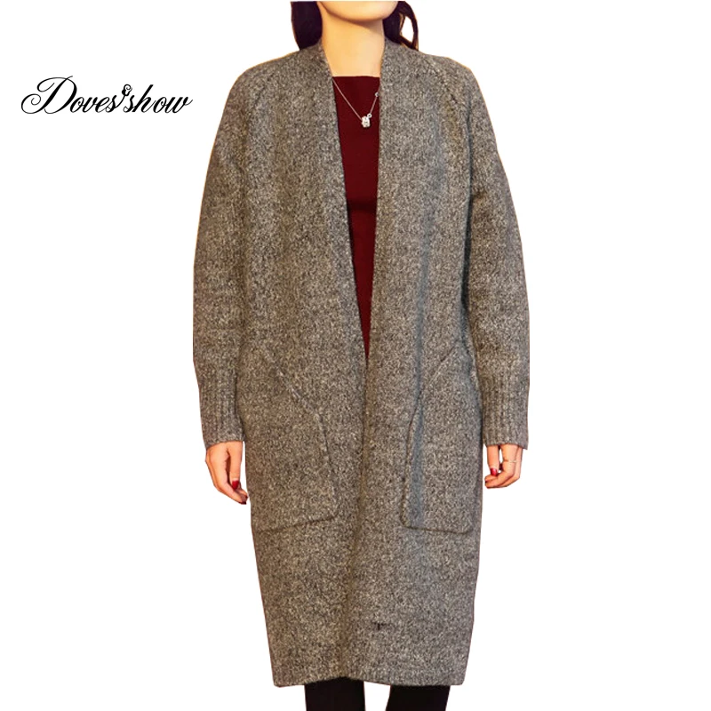 Винтаж осень зима трикотажные Открыть стежка свитер пальто Для женщин Мода 2016