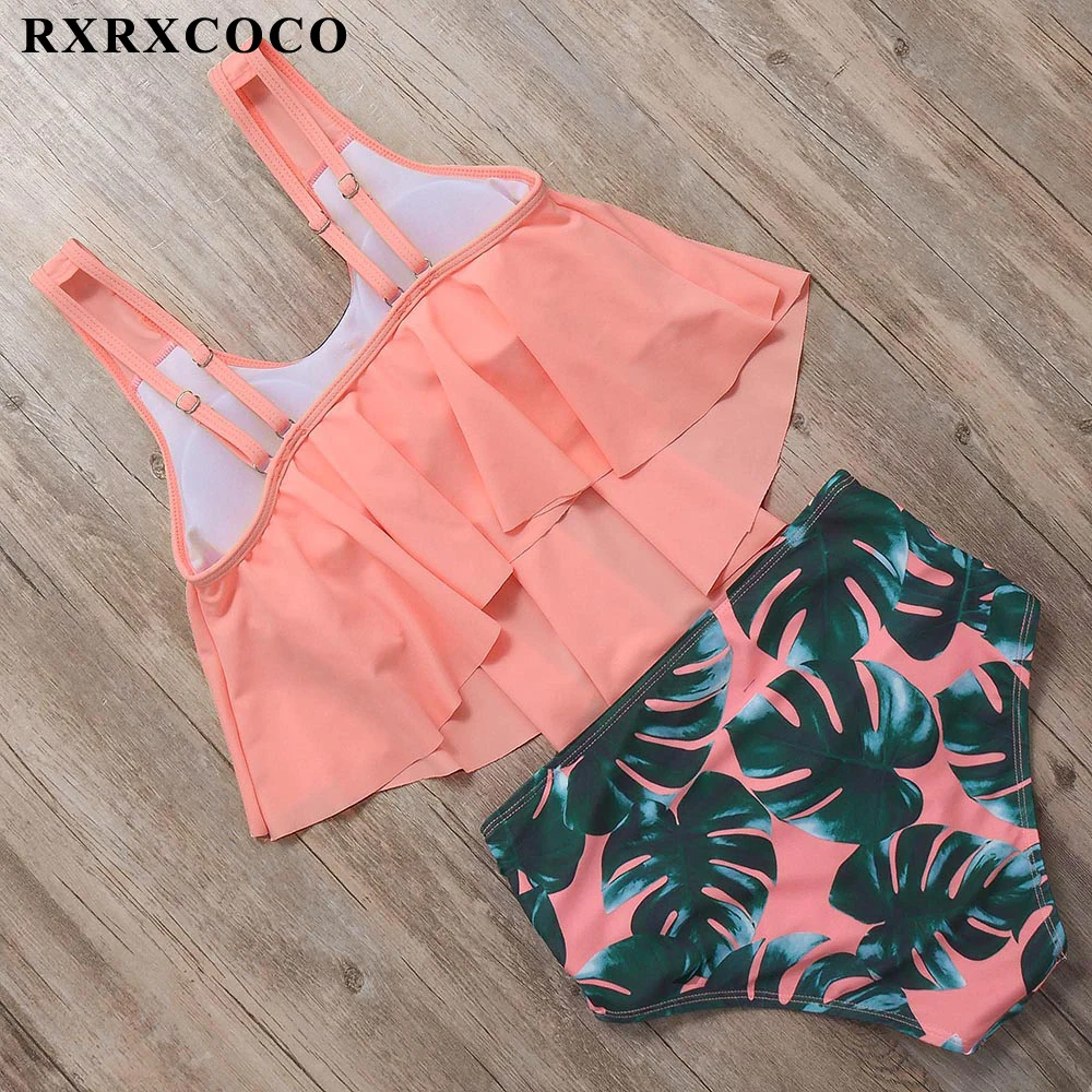 RXRXCOCO,, сексуальное бикини,, Mujer, купальник с оборками, женский, пуш-ап, высокая талия, бикини, набор, Bnadage, бикини, Одноцветный Купальник для женщин
