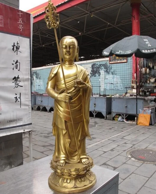 

song voge gem S1424 Tibet Buddhism Brass Copper made Jizo Kshitigarbha King Tang Seng Buddha Statue