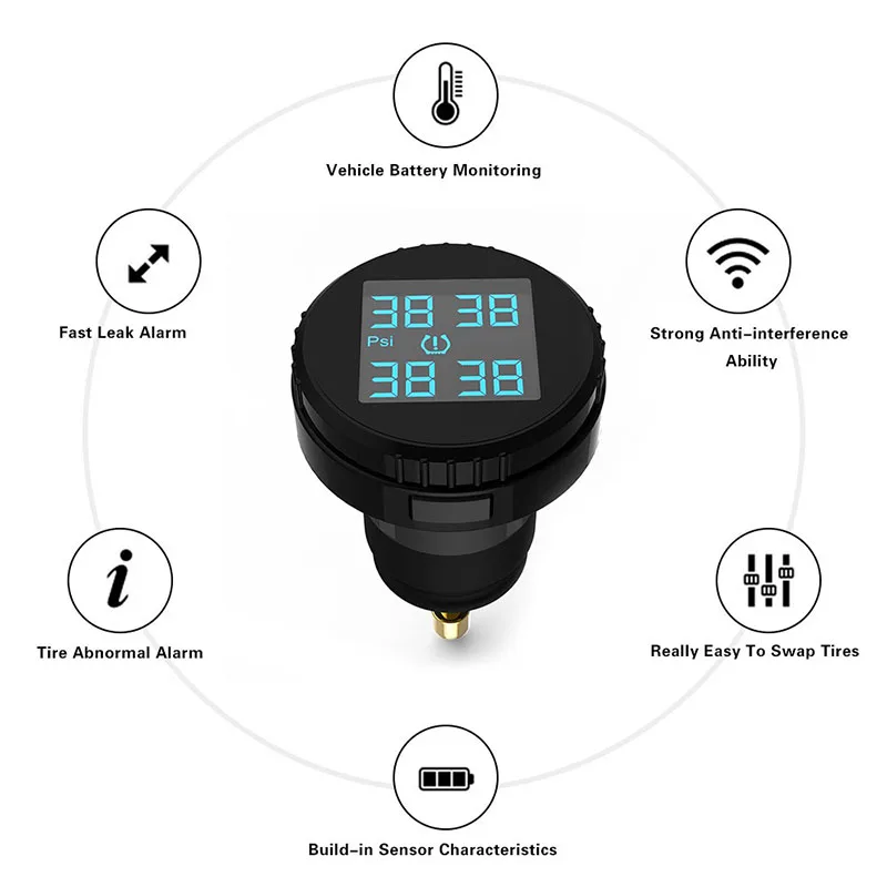 Auto TPMS Systems Car Tire Pressure Monitoring System Cigarette Power Wireless External 4 Sensor PSI/BAR Blue LCD Alarmas | Автомобили и