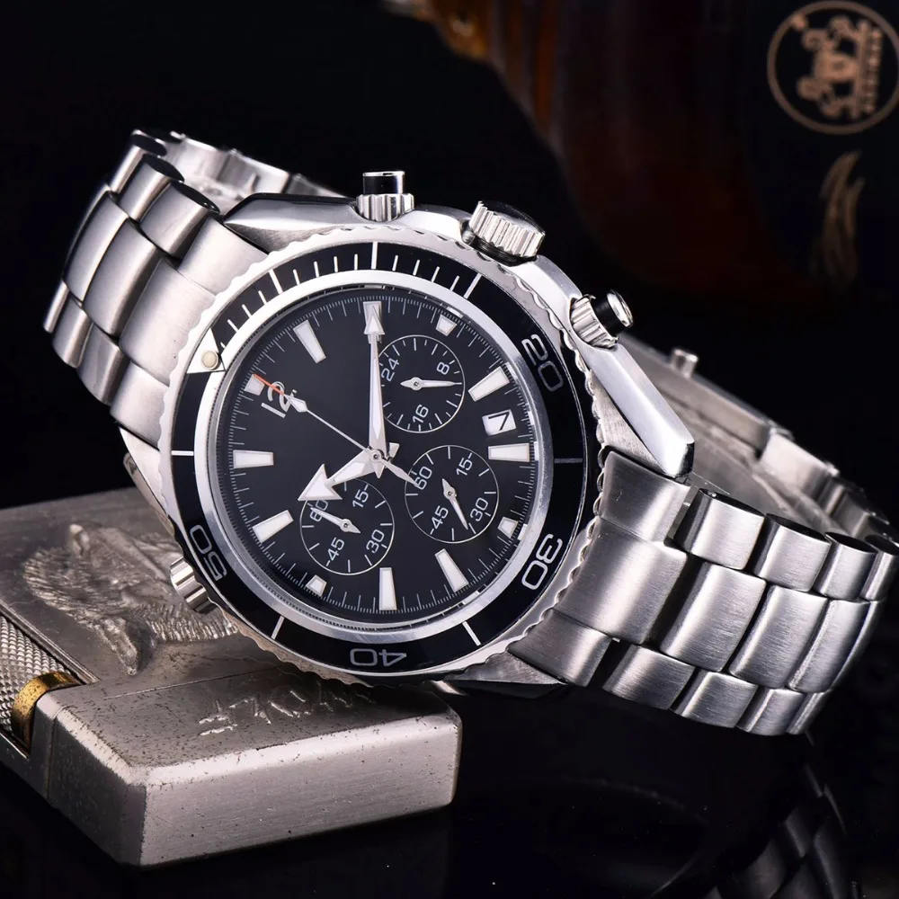 45 мм хронограф море часы световой для мужчин полный сталь relogio masculino роскошные