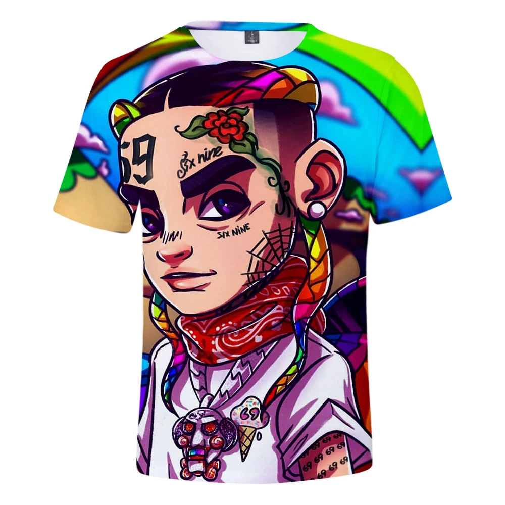 Горячая Певица 6IX9INE 3D печать короткая футболка мальчик/девочка Лето личности