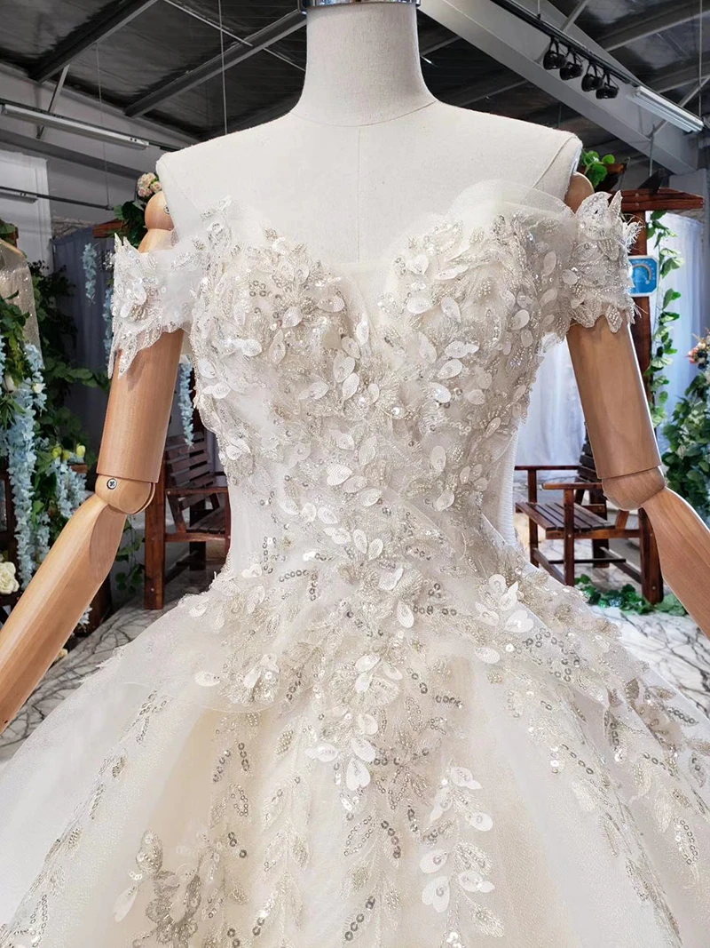 HTL581 как белое свадебное платье с бантом блестками открытыми плечами